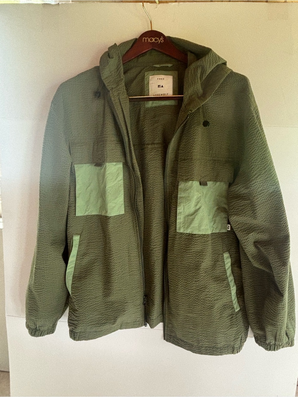 Free Assembly Men's Green Solid Hooded Full Zip Jacket XL Polyester